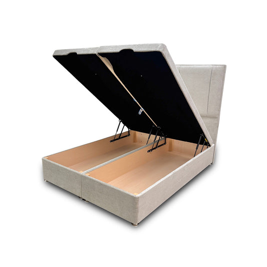 ‘Pegasus’ Milan Stone Floor Standing Headboard + Double Ottoman End Lift Base - Double