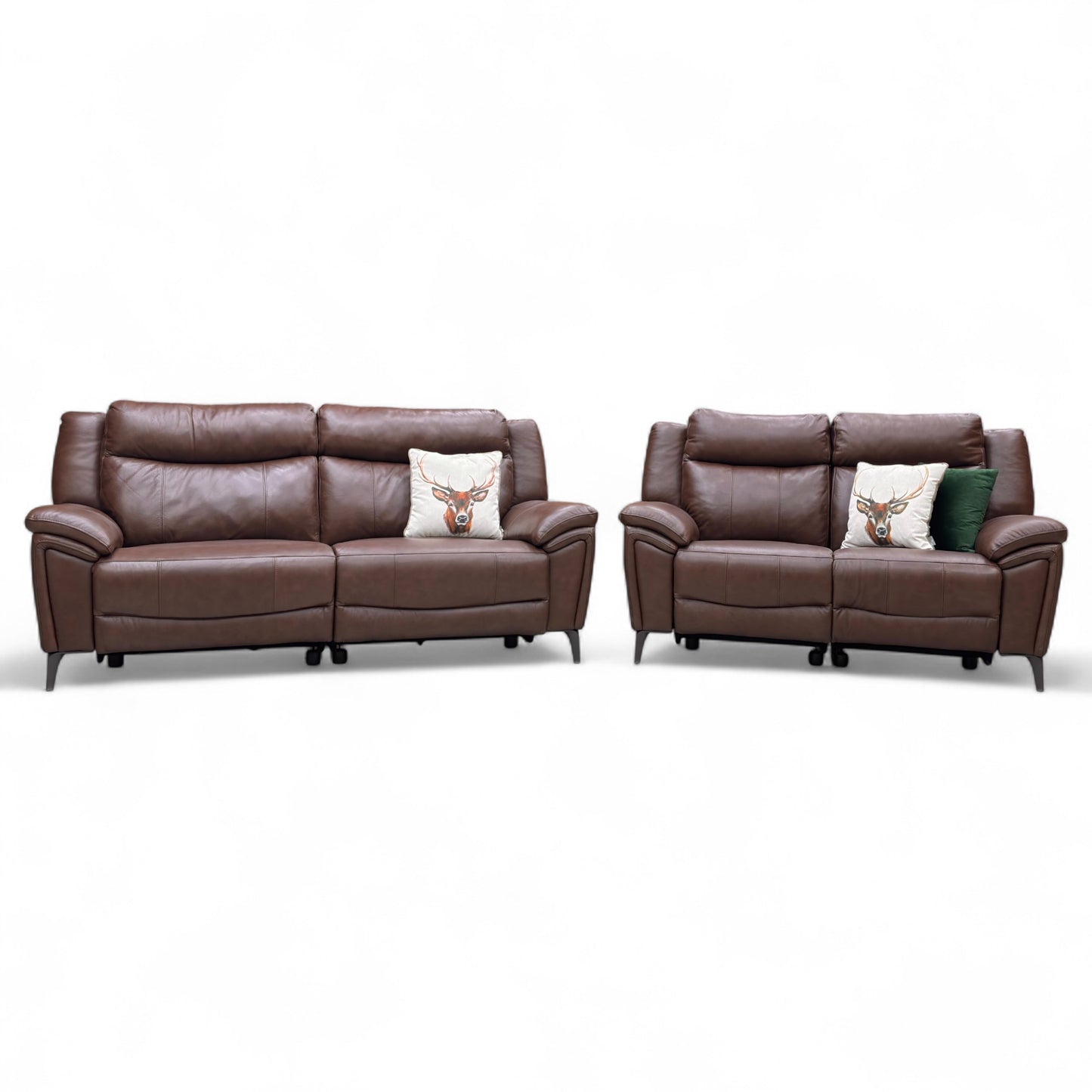‘Panache’ Chocolate Cat-60:08 Leather 3 Seater Power Recliner Sofa with Power Headrests + 2 Seater Power Recliner Sofa Set