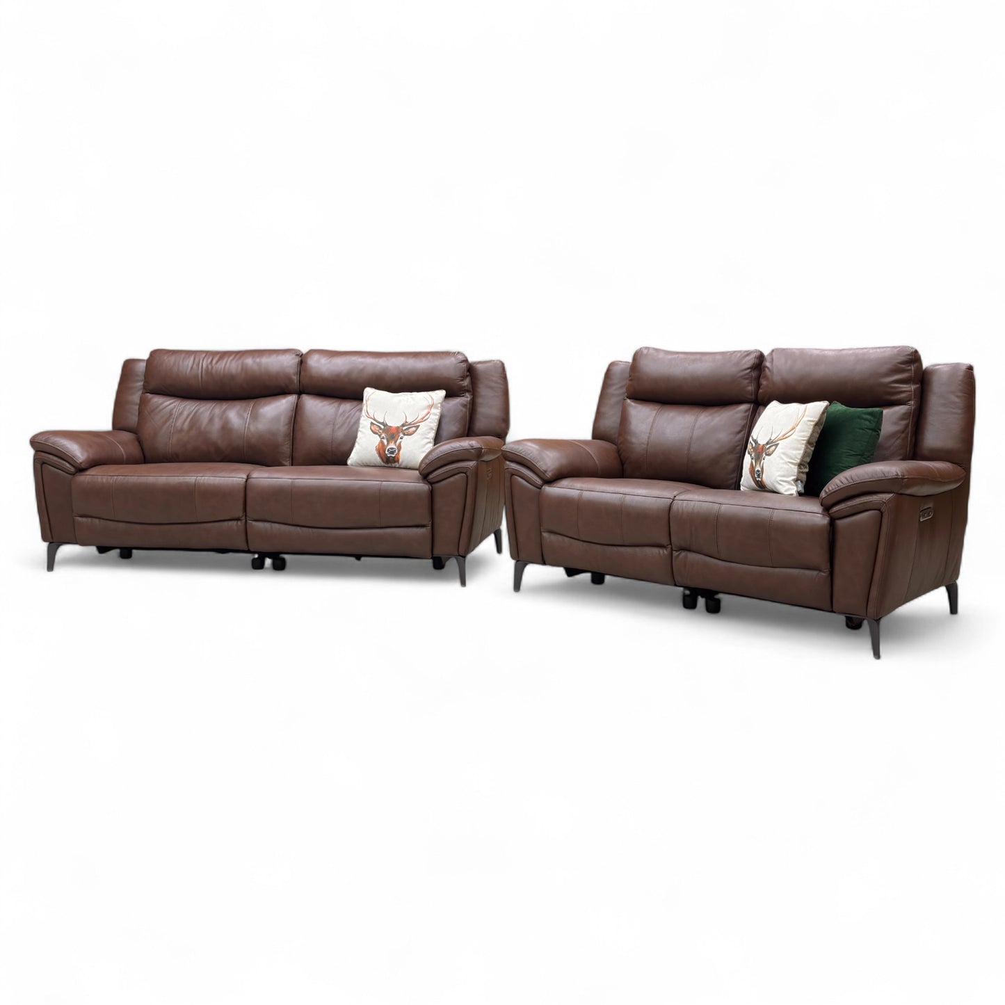 ‘Panache’ Chocolate Cat-60:08 Leather 3 Seater Power Recliner Sofa with Power Headrests + 2 Seater Power Recliner Sofa Set