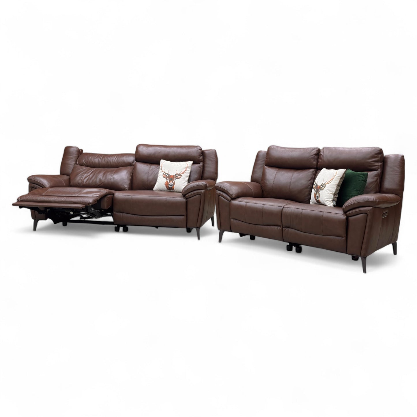 ‘Panache’ Chocolate Cat-60:08 Leather 3 Seater Power Recliner Sofa with Power Headrests + 2 Seater Power Recliner Sofa Set