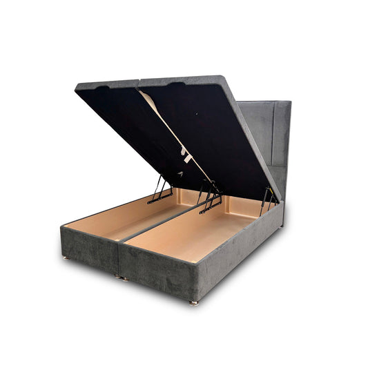 ‘Pegasus’ Milan Thunder Floor Standing Headboard + Double Ottoman End Lift Base - Double