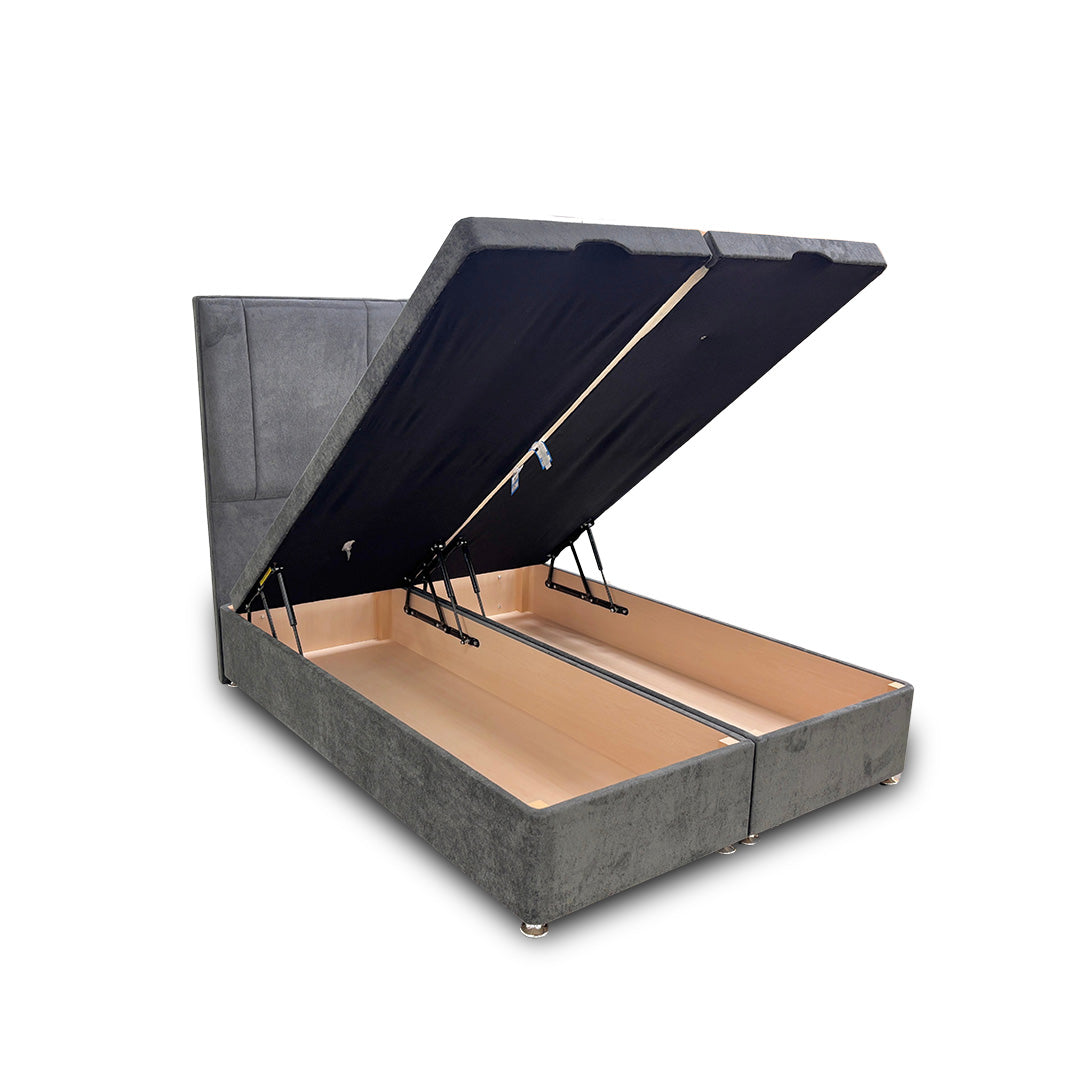 ‘Pegasus’ Milan Thunder Floor Standing Headboard + Double Ottoman End Lift Base - Double