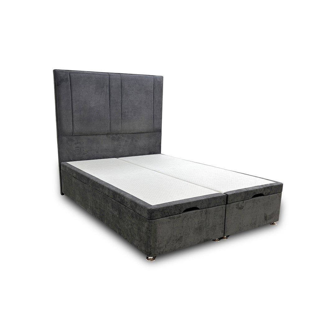 ‘Pegasus’ Milan Thunder Floor Standing Headboard + Double Ottoman End Lift Base - Double