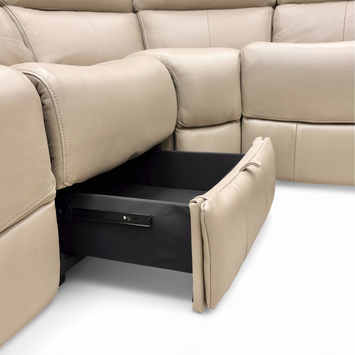 ‘Ezra’ Oyster Leather Power Recliner Modular 2 Corner 2 Sofa with Cup Holders and Storage