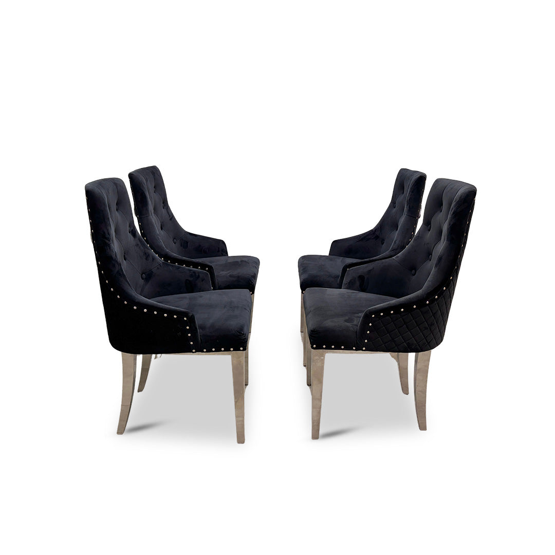 ‘Dolce’ Black Velvet Studded Dining Chairs - Set of 4