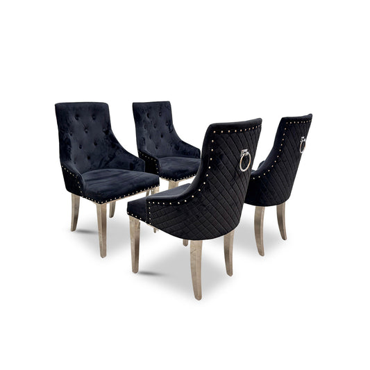 ‘Dolce’ Black Velvet Studded Dining Chairs - Set of 4