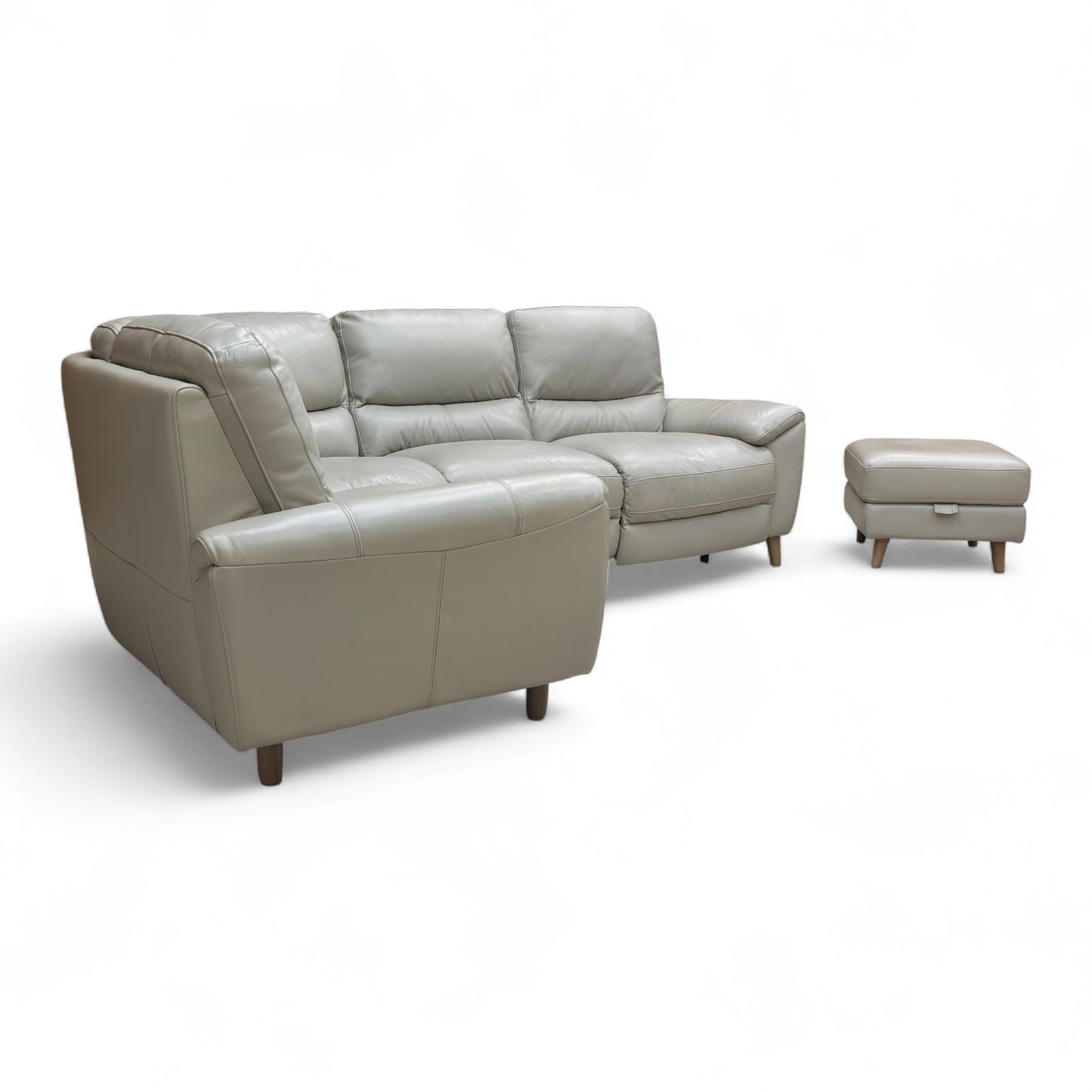 ‘Silverstone’ Cat-60:23 Lead Grey Leather Compact Left Hand Facing Power Recliner Corner Sofa + Small Storage Footstool