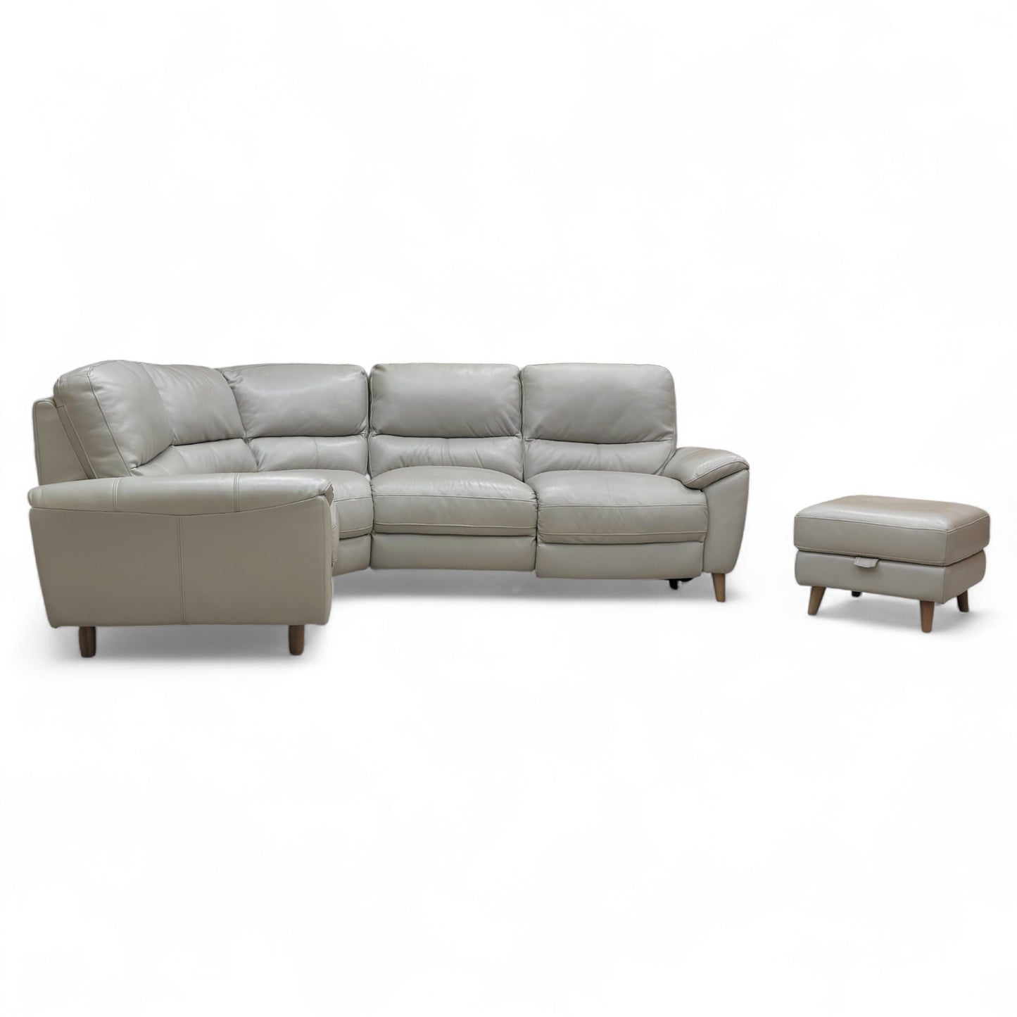 ‘Silverstone’ Cat-60:23 Lead Grey Leather Compact Left Hand Facing Power Recliner Corner Sofa + Small Storage Footstool