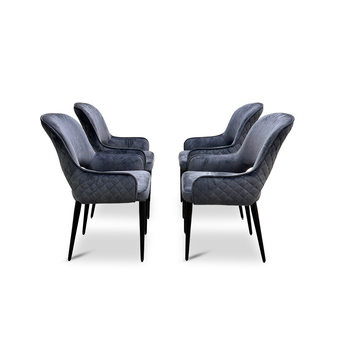 ‘Basque’ Grey Velvet Set of 4 Dining Chairs