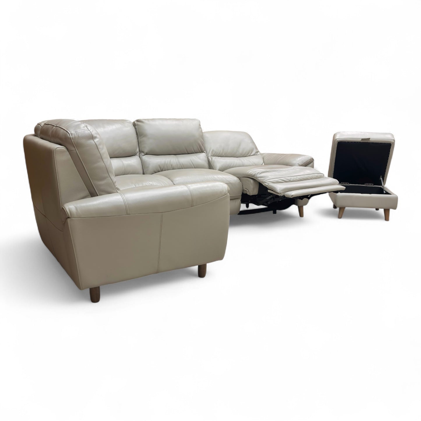 ‘Silverstone’ Cat-60:23 Lead Grey Leather Compact Left Hand Facing Power Recliner Corner Sofa + Small Storage Footstool