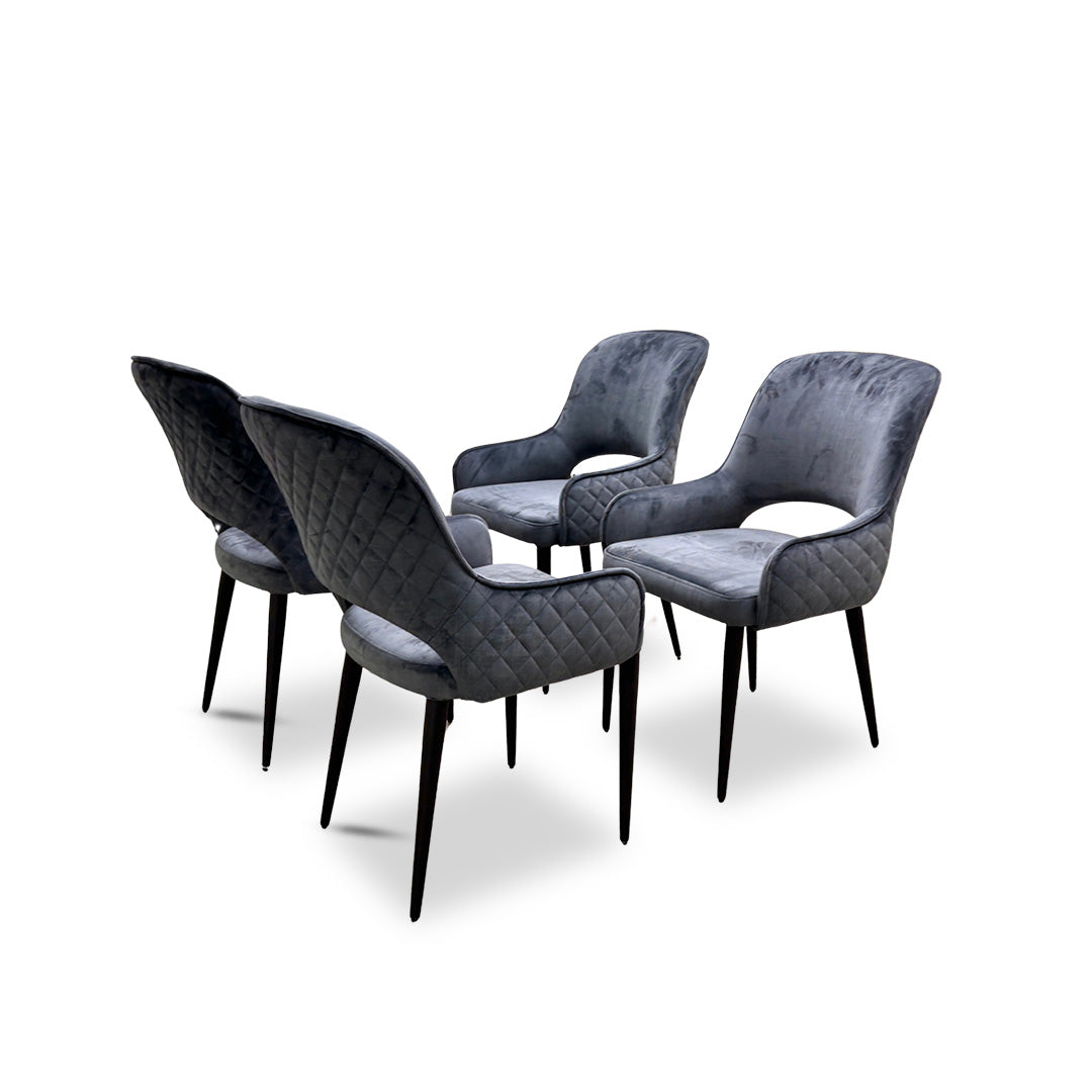 ‘Basque’ Grey Velvet Set of 4 Dining Chairs