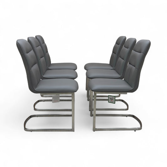 ‘Cashmere’ Charcoal Faux Leather Cantilever Dining Chair - Set of 6