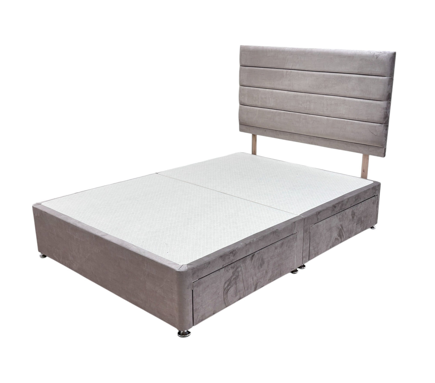 ‘Aries’ Heritage Mink Velvet Double Bed with 4 Drawers