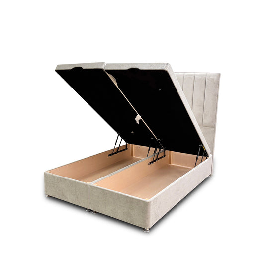 ‘Pluto’ Milan Stone Floor Standing Headboard + Double Ottoman End Lift Base - Double