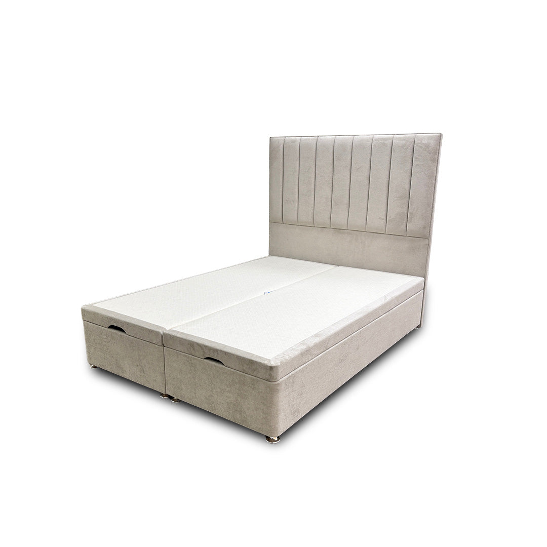 ‘Pluto’ Milan Stone Floor Standing Headboard + Double Ottoman End Lift Base - Double