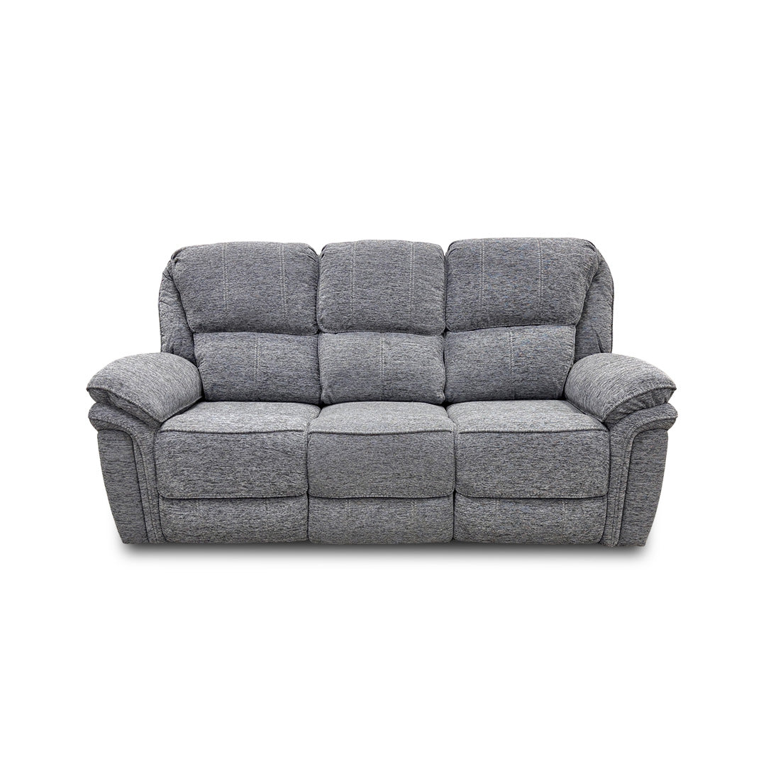 ‘Belmont’ Grey Fabric Manual Recliner 3 Seater Sofa with Drop Down Cup Holders