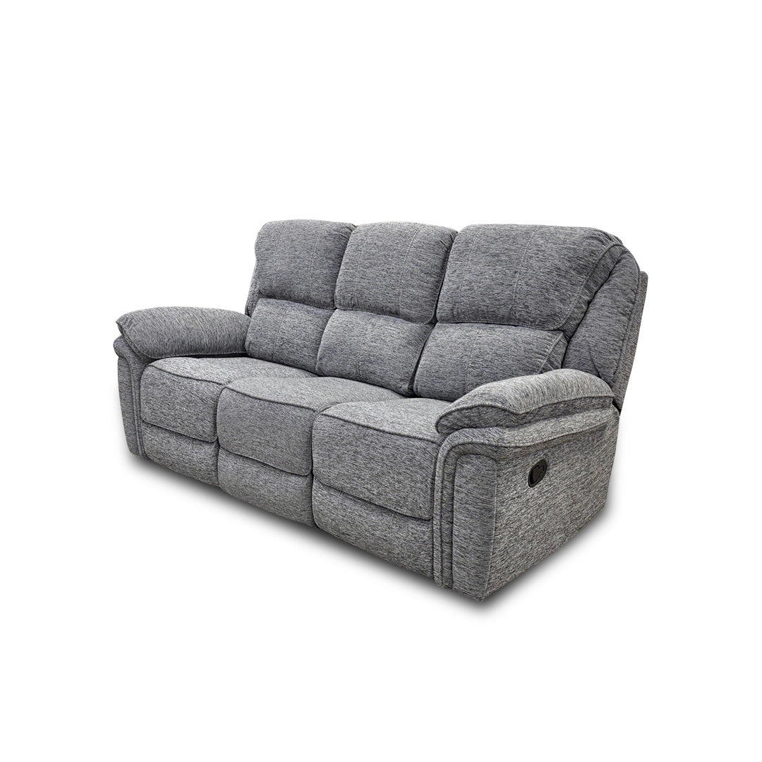 ‘Belmont’ Grey Fabric Manual Recliner 3 Seater Sofa with Drop Down Cup Holders