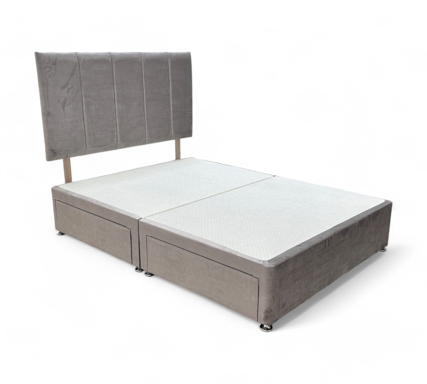 ‘Brookes’ Heritage Mink Velvet Double Bed with 4 Drawers
