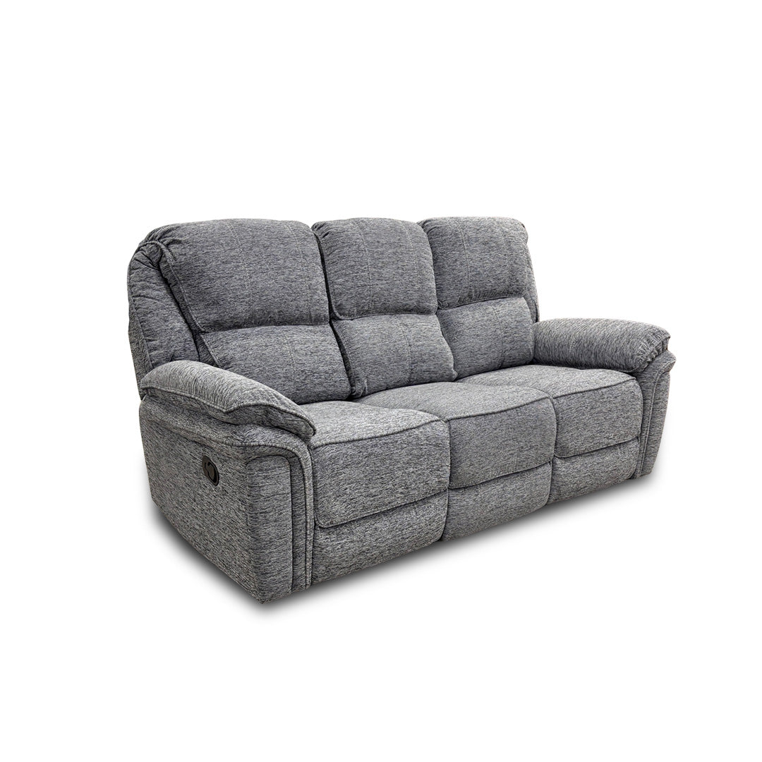 ‘Belmont’ Grey Fabric Manual Recliner 3 Seater Sofa with Drop Down Cup Holders