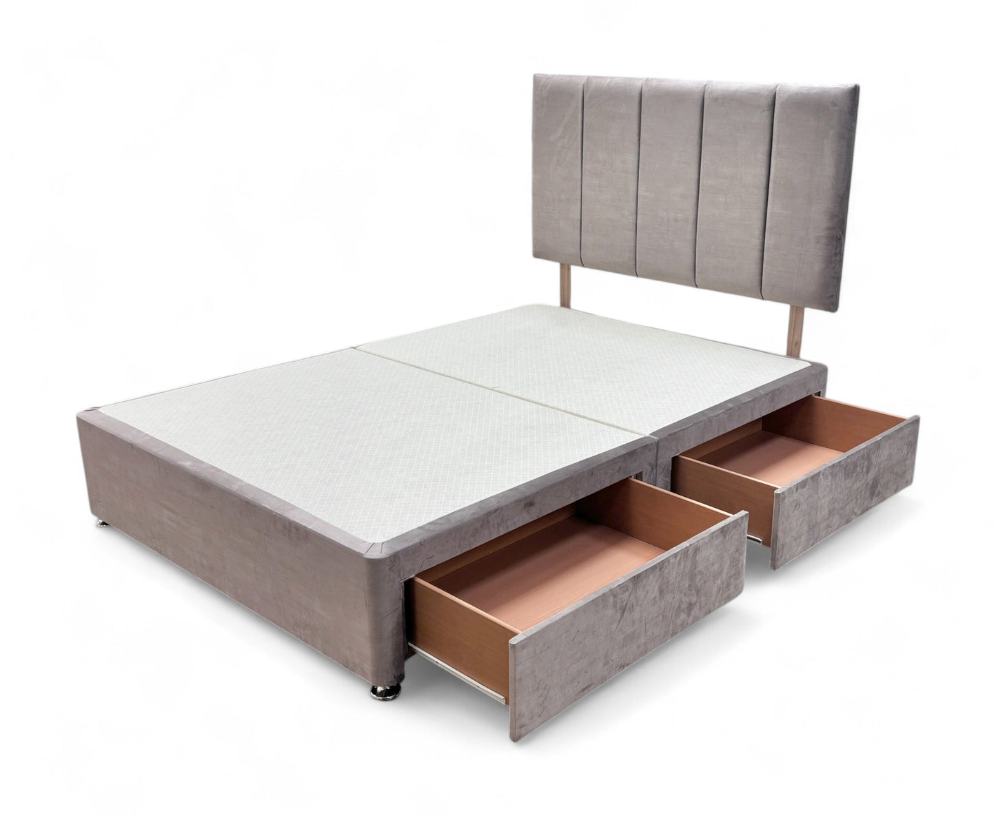 ‘Brookes’ Heritage Mink Velvet Double Bed with 4 Drawers
