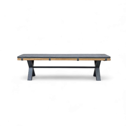 Bench with black seat and wooden sides on a white background