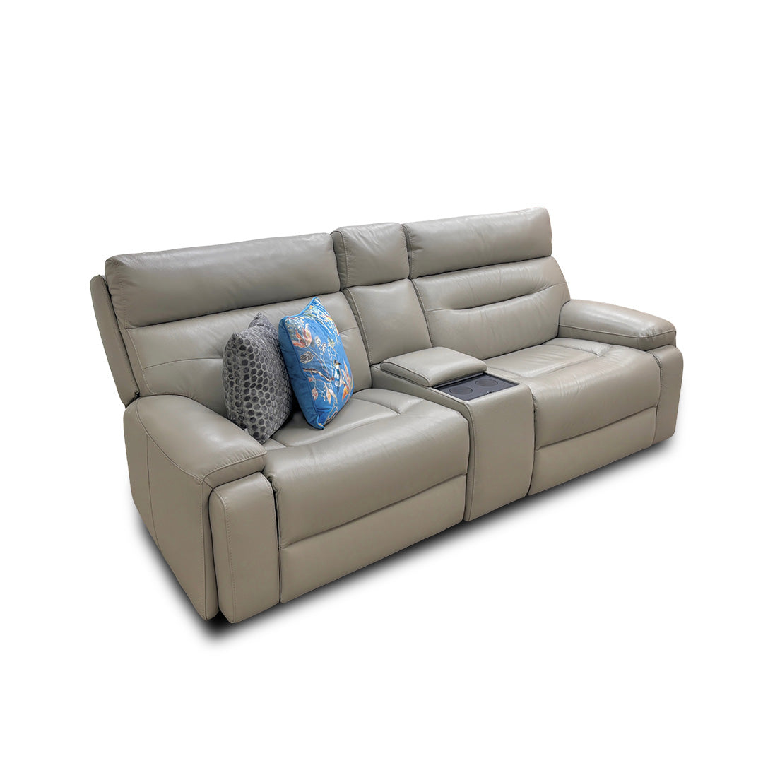 ‘Cinemax’ Le-9303 Sand Leather Media 3 Seater Power Recliner Sofa with Power Headrests