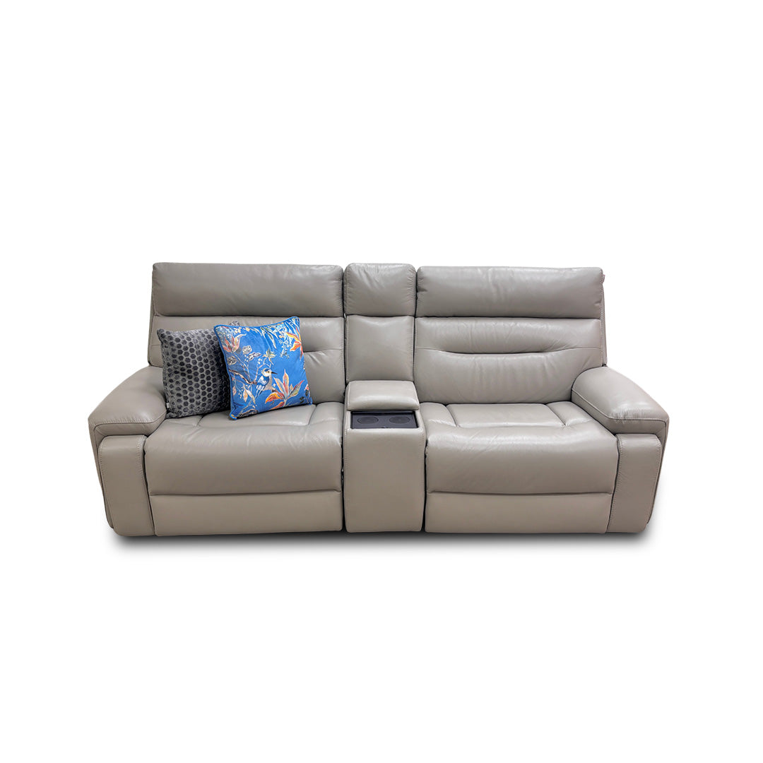‘Cinemax’ Le-9303 Sand Leather Media 3 Seater Power Recliner Sofa with Power Headrests