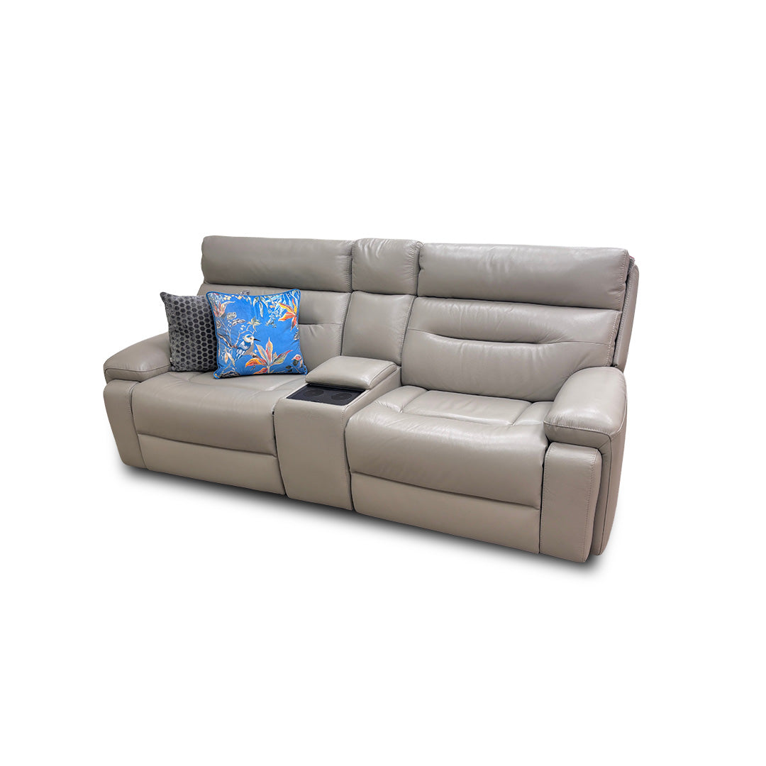 ‘Cinemax’ Le-9303 Sand Leather Media 3 Seater Power Recliner Sofa with Power Headrests