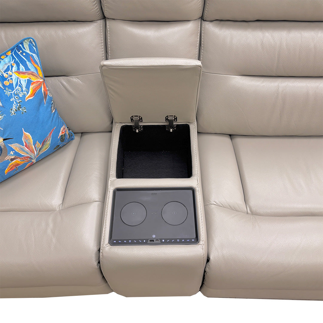 ‘Cinemax’ Le-9303 Sand Leather Media 3 Seater Power Recliner Sofa with Power Headrests