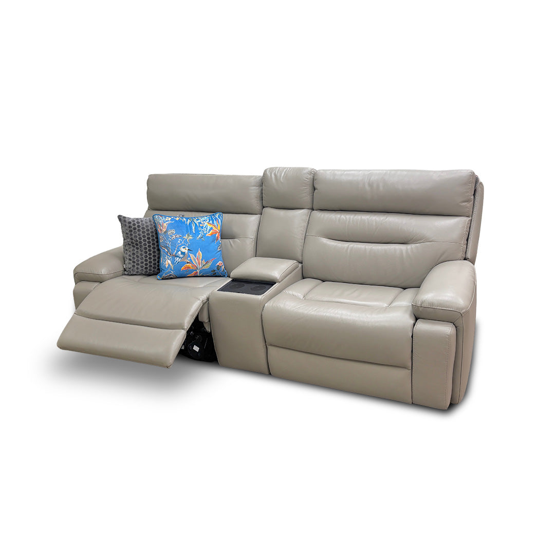 ‘Cinemax’ Le-9303 Sand Leather Media 3 Seater Power Recliner Sofa with Power Headrests