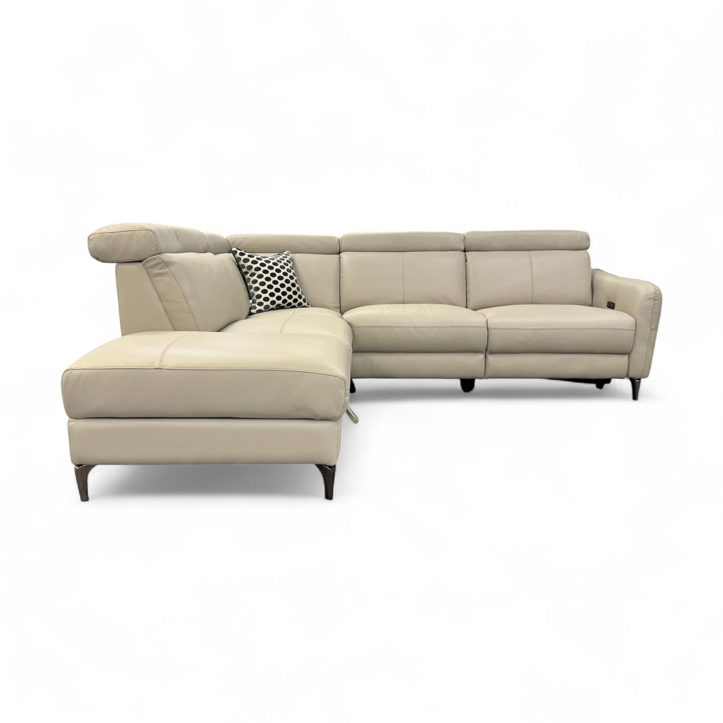‘Nico’ Stone Leather Power Recliner Left Hand Facing Chaise Corner Sofa with Storage and Adjustable Headrests