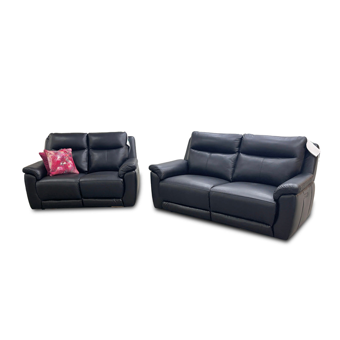 ‘Bobby’ Leather Cat-35/02 Black 3 + 2 Power Recliner Sofa Set