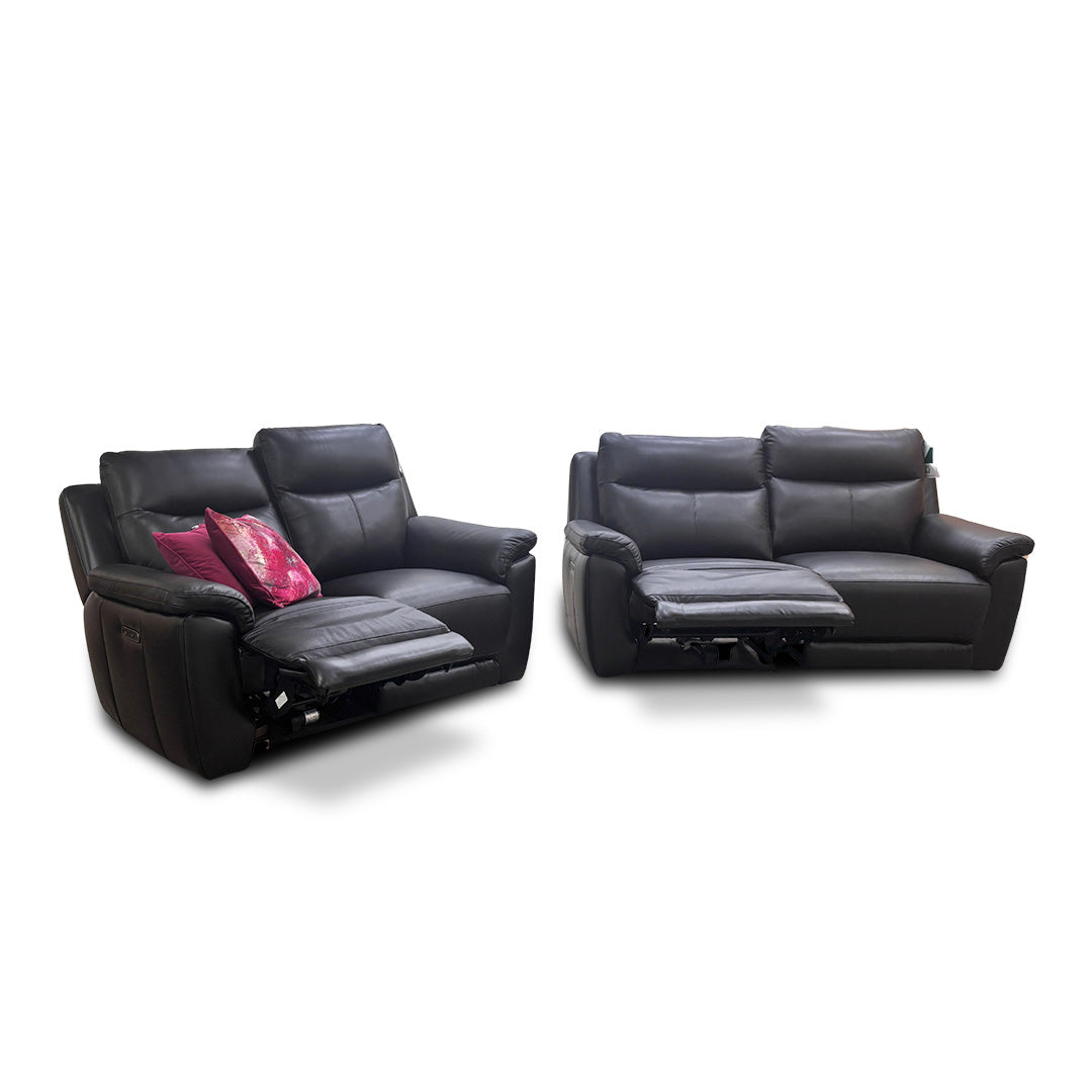 ‘Bobby’ Leather Cat-35/02 Black 3 + 2 Power Recliner Sofa Set