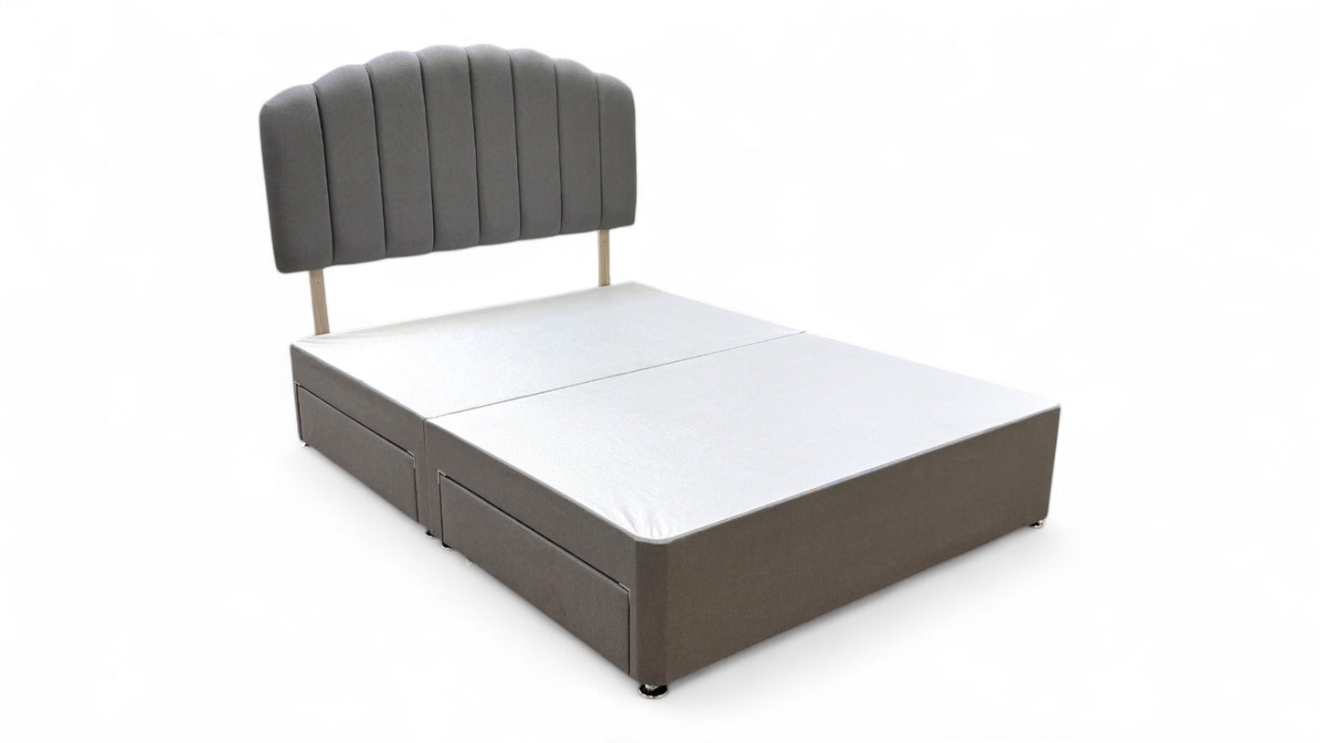 ‘Merlin’ Slate Grey Fabric King Bed with 4 Drawers
