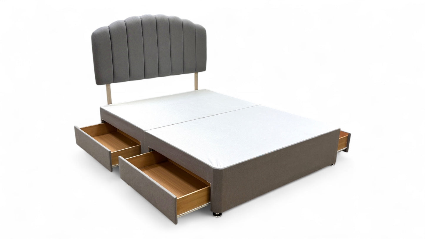‘Merlin’ Slate Grey Fabric King Bed with 4 Drawers