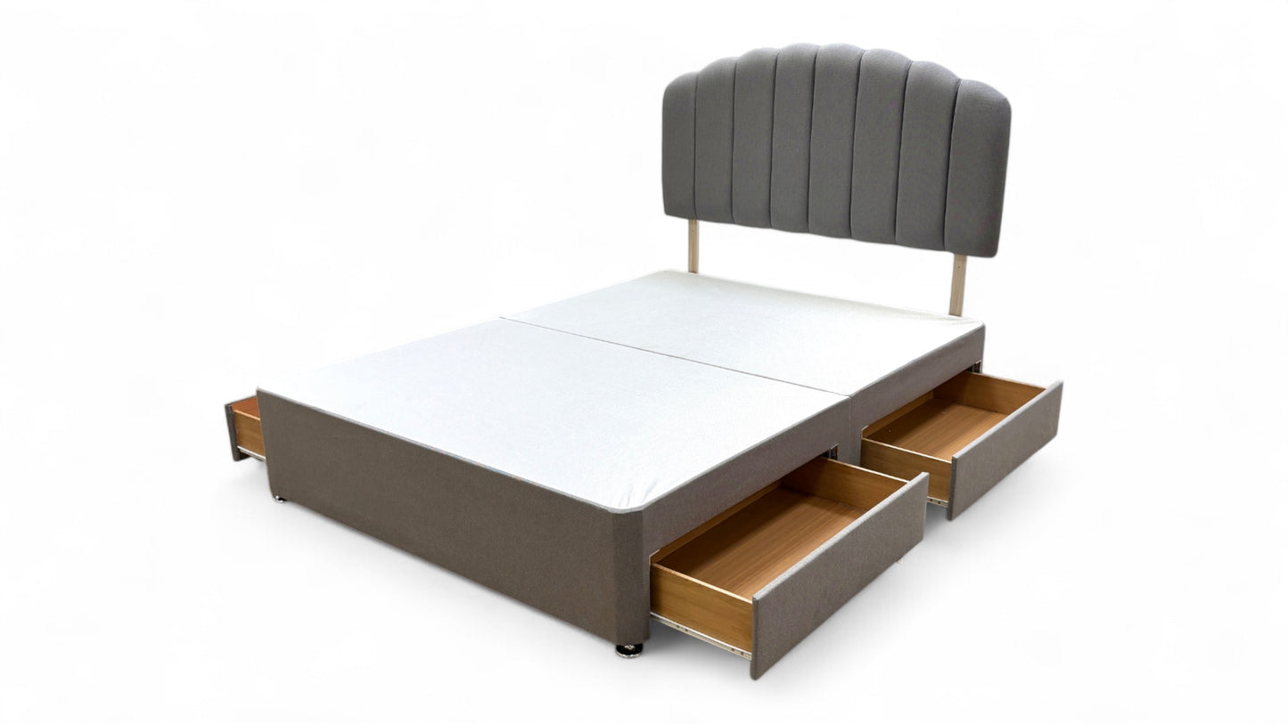 ‘Merlin’ Slate Grey Fabric King Bed with 4 Drawers