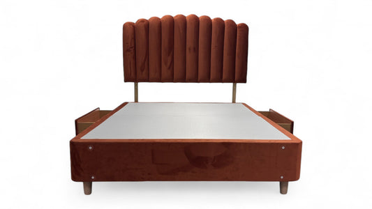 ‘Moda’ Ochre Velvet King Bed with 2 Drawers