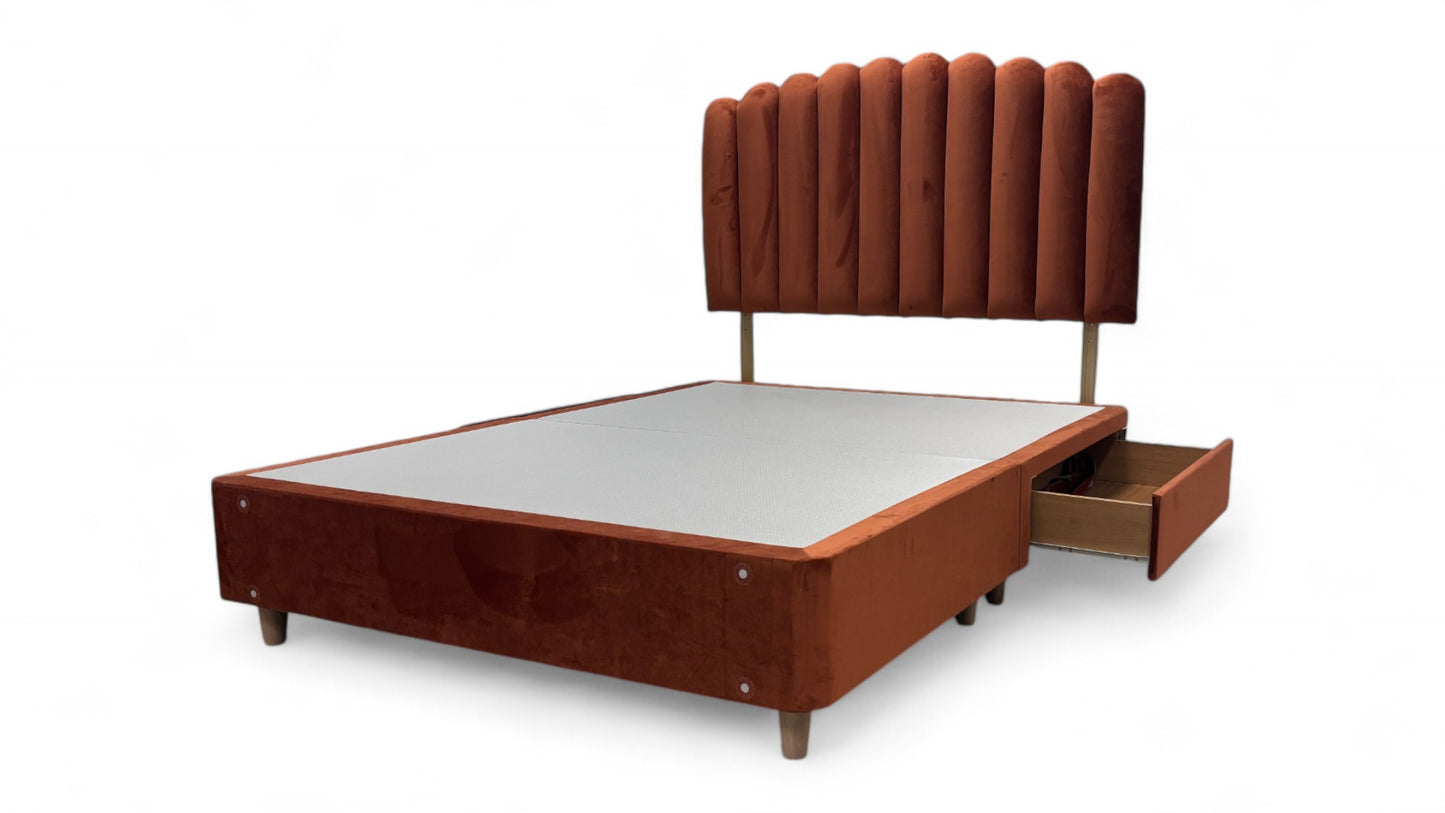 ‘Moda’ Ochre Velvet King Bed with 2 Drawers