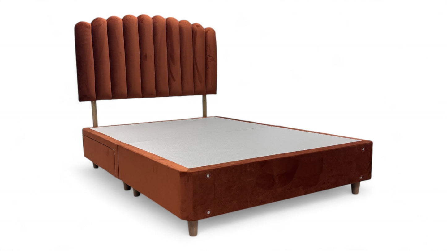 ‘Moda’ Ochre Velvet King Bed with 2 Drawers