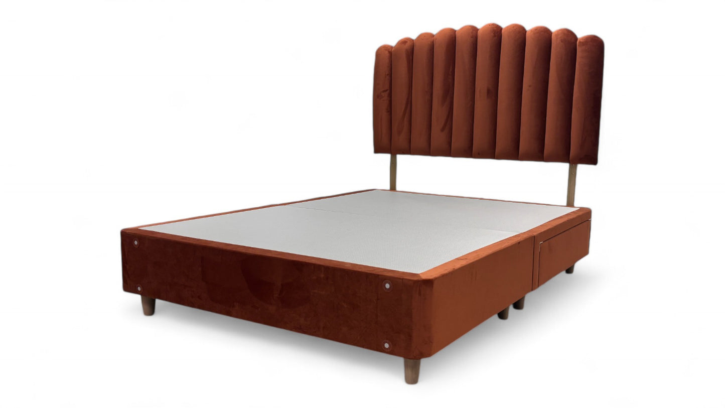‘Moda’ Ochre Velvet King Bed with 2 Drawers