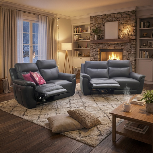‘Bobby’ Leather Cat-35/02 Black 3 + 2 Power Recliner Sofa Set