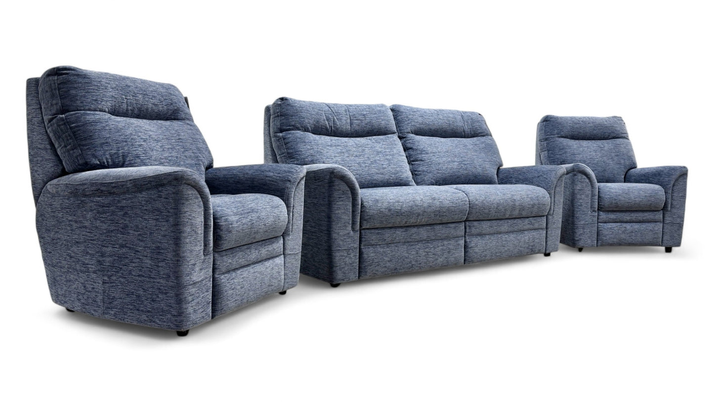 Parker Knoll ‘Hudson 23’ Deep Blue Large 2 Seater Fabric Sofa + 2x Chairs Suite