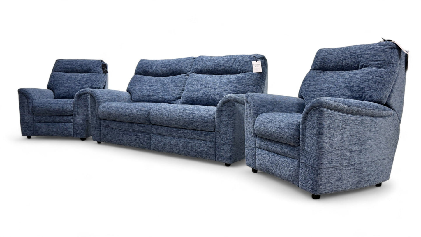 Parker Knoll ‘Hudson 23’ Deep Blue Large 2 Seater Fabric Sofa + 2x Chairs Suite
