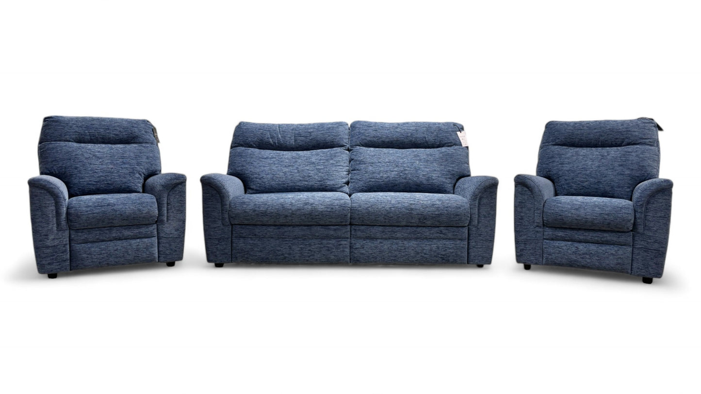 Parker Knoll ‘Hudson 23’ Deep Blue Large 2 Seater Fabric Sofa + 2x Chairs Suite