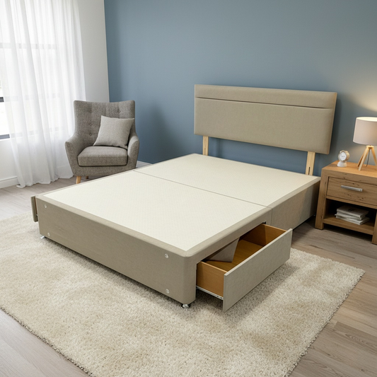 'Capella' Mink Velvet Divan Base + Headboard with 2 Drawers - King