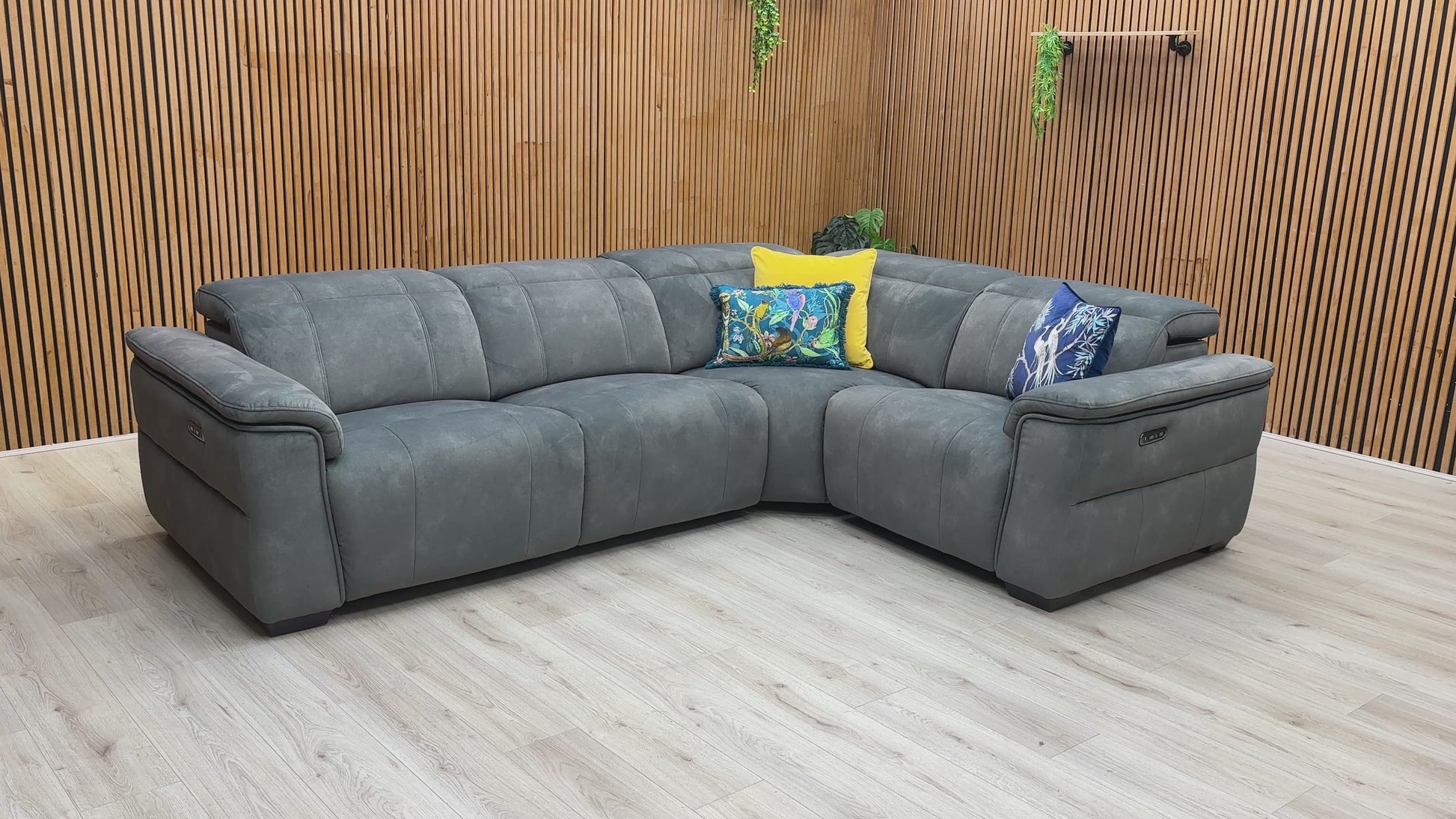 Video of a power recliner and power headrest functionality of the Inca Dexter Moss Velvet Sofa