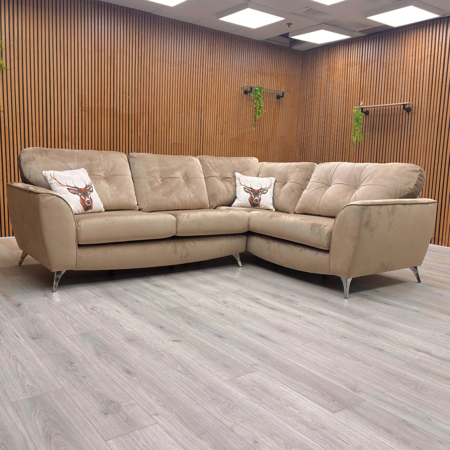 ‘Dawson' Mink Dawson Velvet Left Hand Facing 3 Seater Corner Sofa