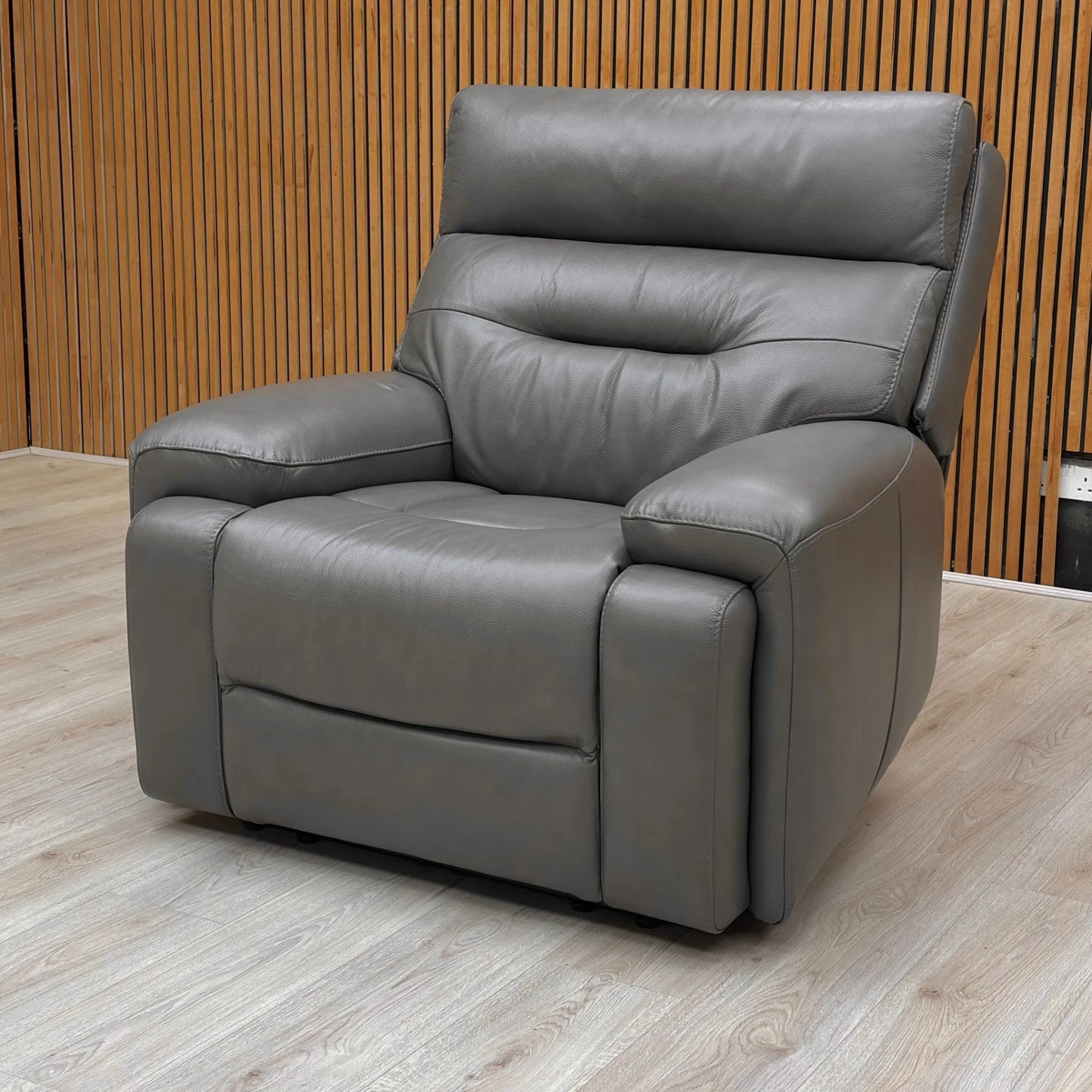 ‘Cinemax' Le-9308 Grey Leather Power Recliner Chair with Power Headrest