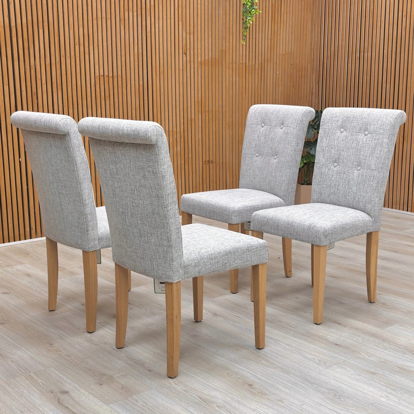 'Augusta' Mist Fabric Roll Back Upholstered Dining Chairs - Set of 4