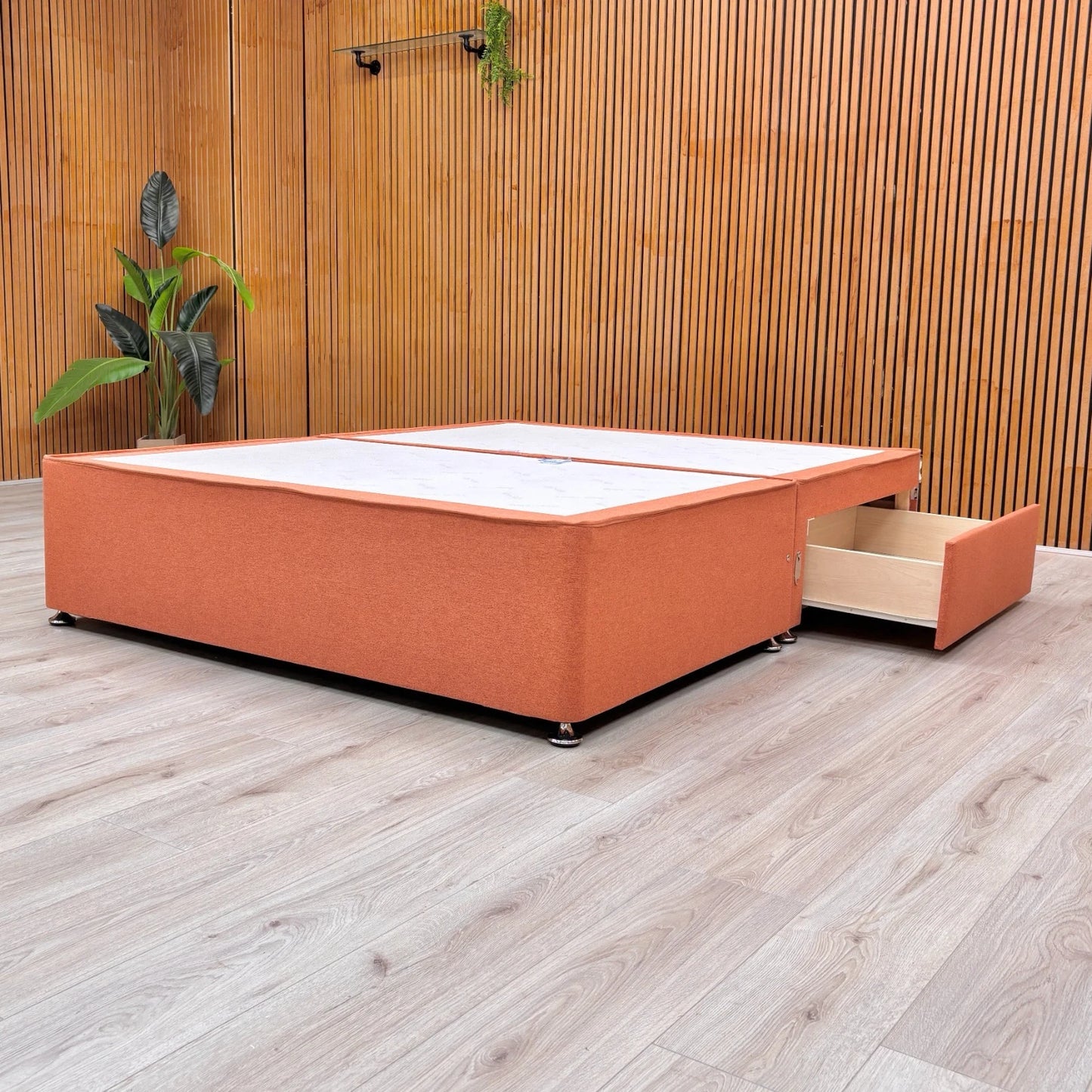 'Sleepeezee' Joshua Burnt Orange Fabric Divan Base Only - King